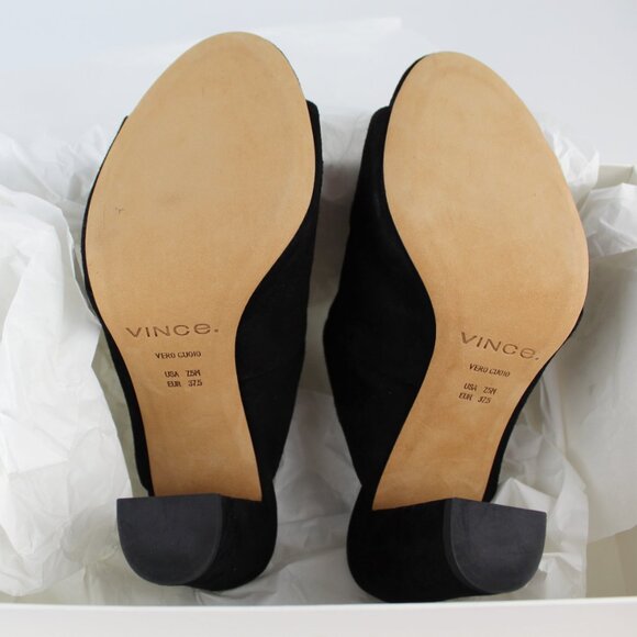 NEW Vince Heath Black Suede Block Heel Mules | Cross Strap Slide Sandals - Picture 12 of 12